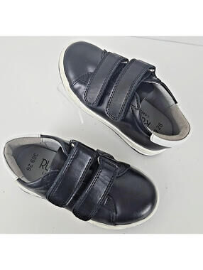 Ruby Label Black White Leather Hook Loop Toddler Kids Sneakers Shoes Sz 9.5/26